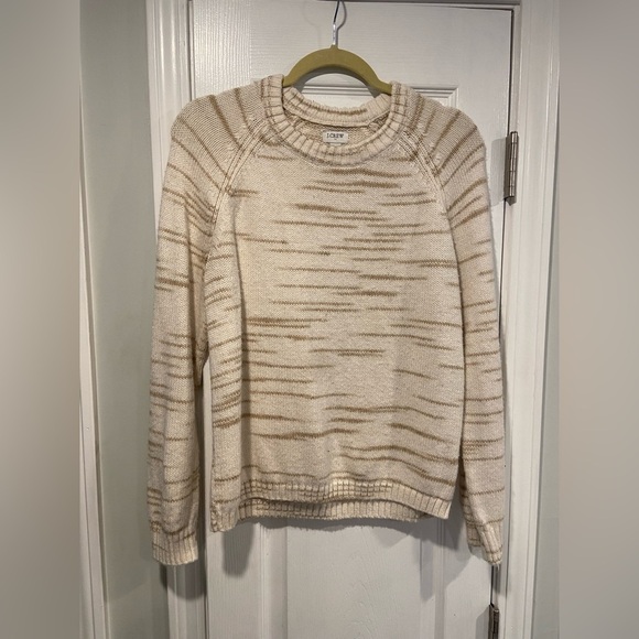 J Crew Size M Tan Cream Raglan space-dyed Sweater Long sleeve Crew Neck Lullover - Picture 1 of 10